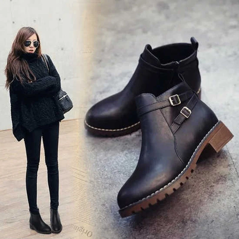

2022 Women 'S Short Heel Boots Boots New Medium Chunky Heel Internet Celebrity Fleece-Lined Warm Fashion Boots 2803
