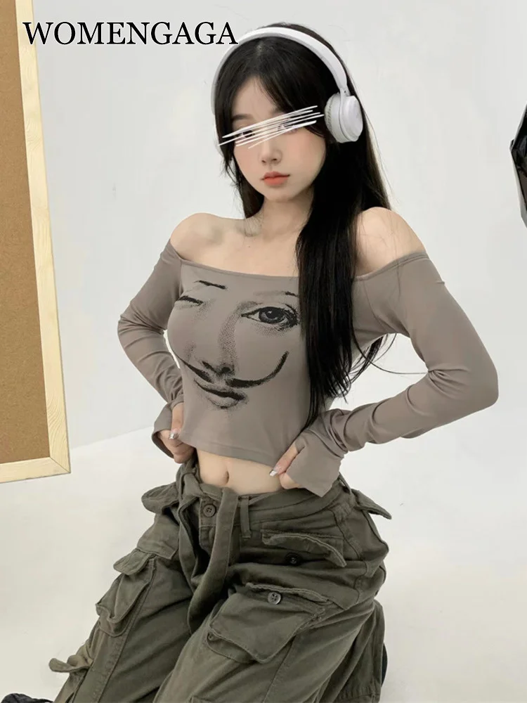 

Женская футболка с открытыми плечами, Женская Осенняя привлекательная футболка с завышенной талией и длинным рукавом, K8NY