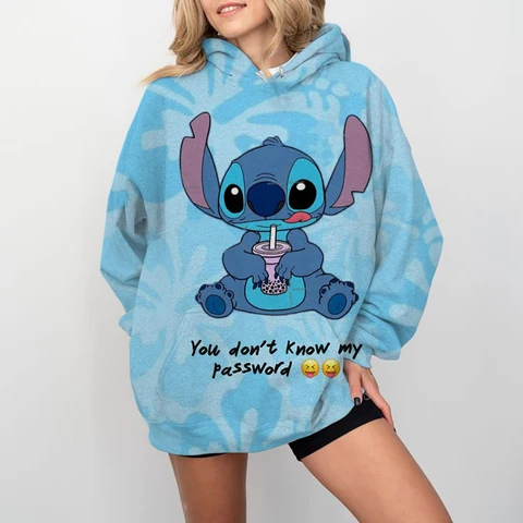 Пуловер с капюшоном Disney Lilo Stitch, толстовка с длинными рукавами для мальчиков и девочек, мужская и женская одежда, топы с героями мультфильмов для родителей и детей, пальто