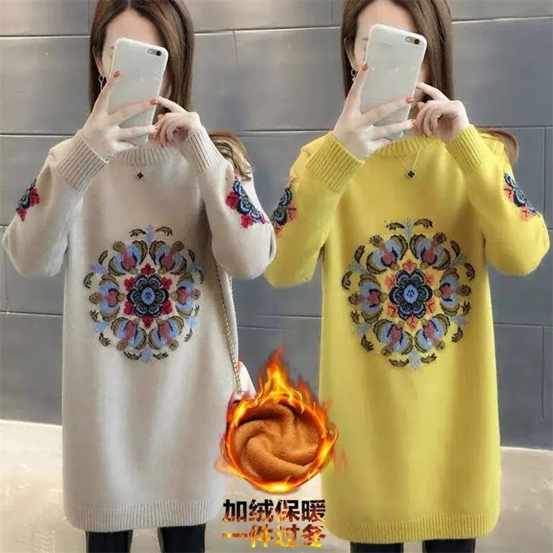 

Женский трикотажный пуловер, свитер с длинным рукавом и вышивкой, джемпер для весны и осени и зимы, 2023