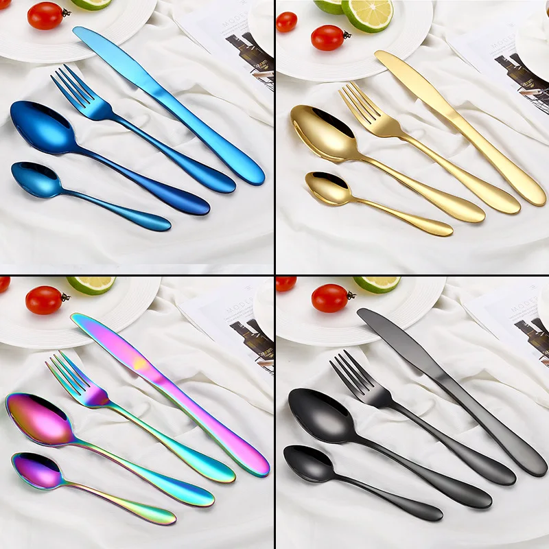 Custom Multi-Colors Rainbow Cutlery Set Dinnerware Set Black Cutlery Kit Fork Knife Stainless Steel Silverware Tableware Set images - 6