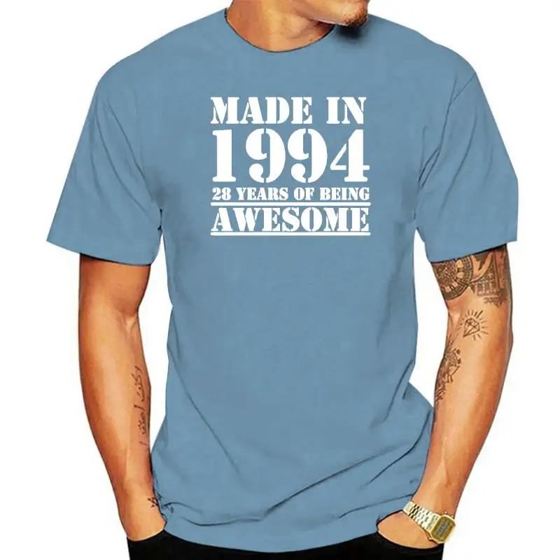 

Funny Made In 1994 28 Years of Being Awesome T-shirt Birthday Print Joke Husband Casual Short Sleeve Cotton T Shirts Men