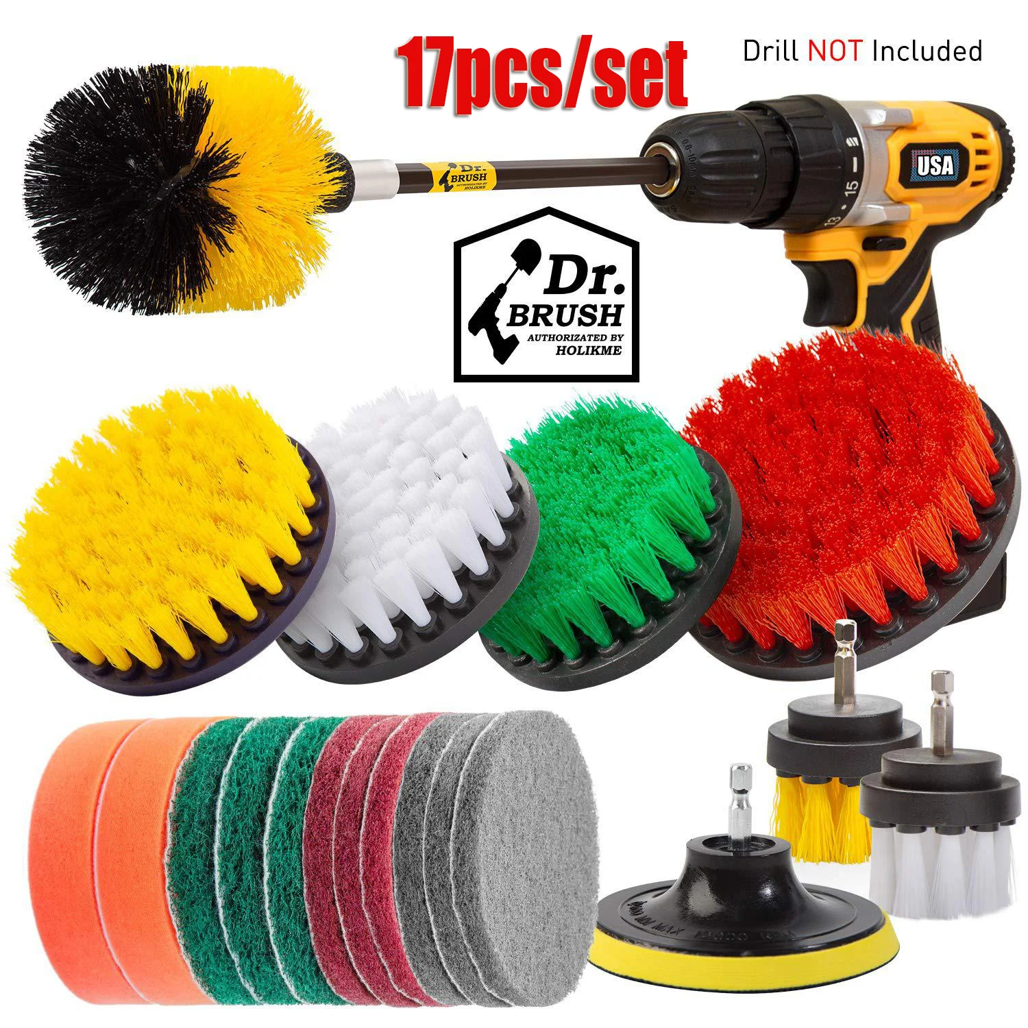 Другой вариант перевода названия товара:Drill Brush Многцелевая чистящая щетка с присоединенными щеточкой для скрабинга, абразивным губкой и длинной насадкой на мощный стиральный инструмент.