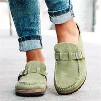 women retro sandals summer slip on casual comfy leather buckle suede ladies flat shoes 35 43 soft female flat slipper shoes