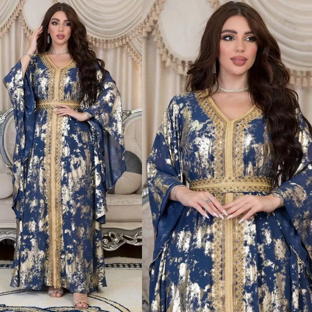Spring 2023 New Muslim Chiffon Hot Bell Sleeve Robe with Belt Dress Vestidos Arabes Dubai Y Turcos Abayas for Women
