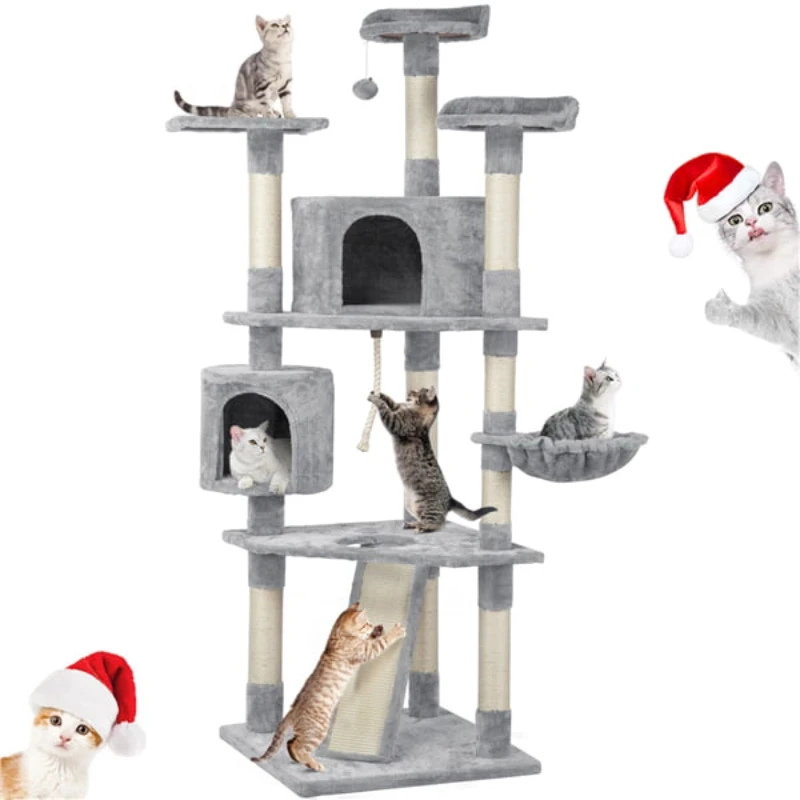 

79in Multilevel Cat Tree Condo with Scratching Posts & Ladders Light Gray