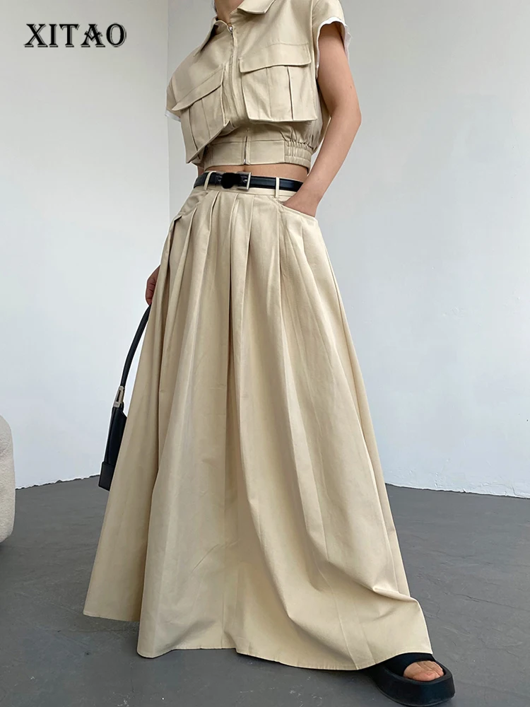 

XITAO плиссированная юбка трапециевидной формы однотонная Повседневная модная простая темпераментная Осенняя Новая женская универсальная юбка 2023 HQQ1120
