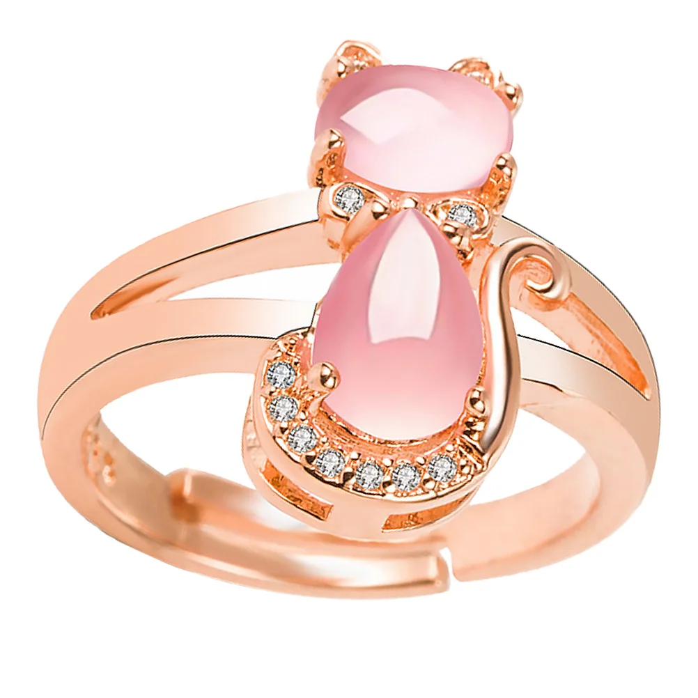 

1PC Crystal Cat Ring Stylish Rhinestone Inlaid Ring Female Ring (Rose Gold)