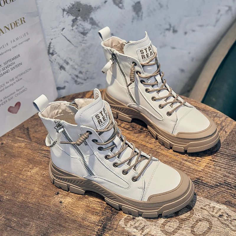 

Women's Height Increasing Boots Fashion Soft Leather Female High Top Breathable Sneakers 2022 Autumn Women Platform Ankle Boots