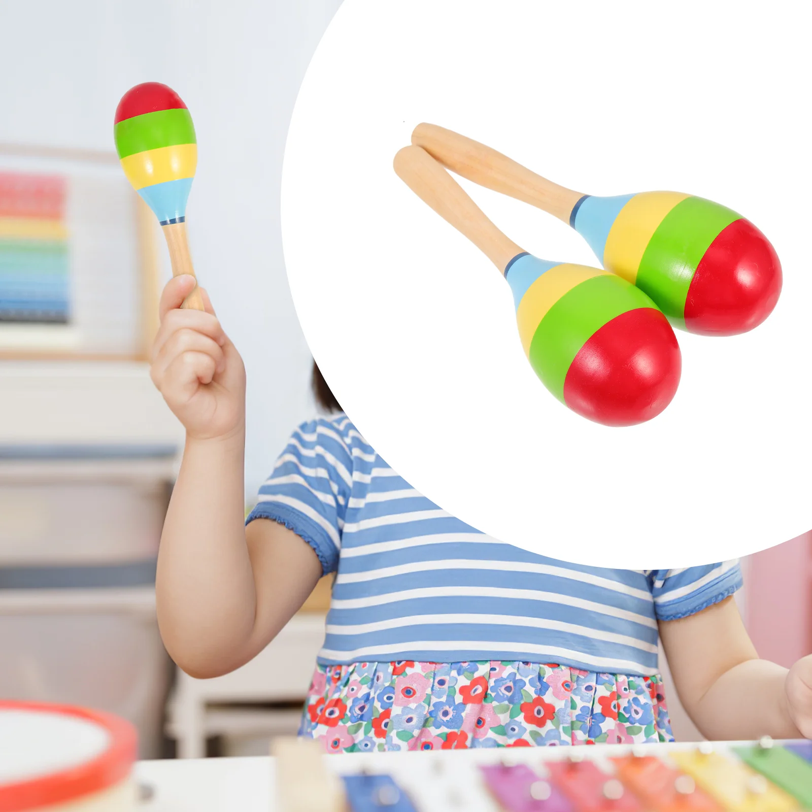 

2 Pcs Maracas Baby Educational Toys Kids Early Shake Wooden Sand Hammer Plaything Funny Training Hammers Cognitive Child