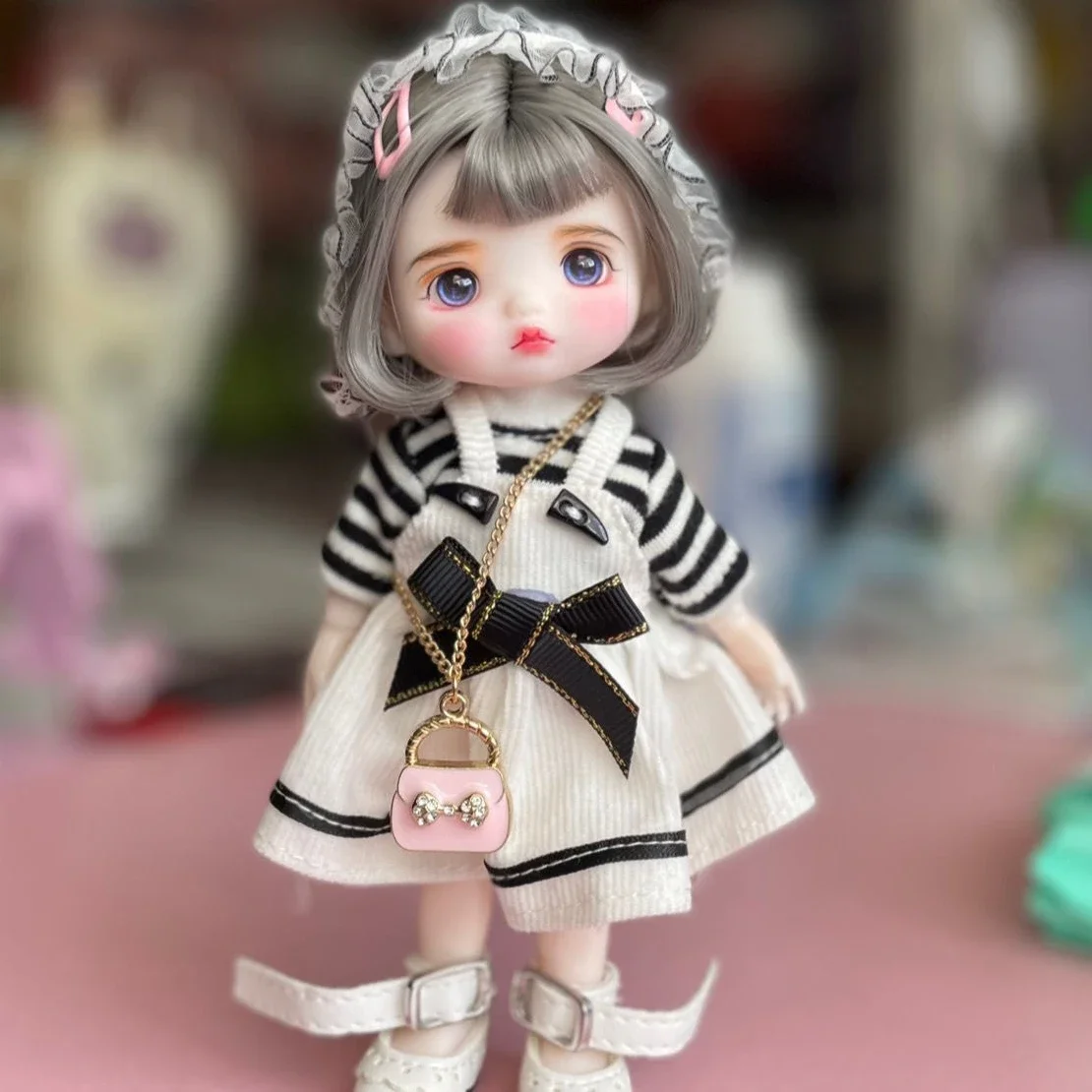 16cm Handmade BJD Doll Little Girl Blue Eyes Pocket Changable Wig Open Head Toys Fullset for Birthday Gift