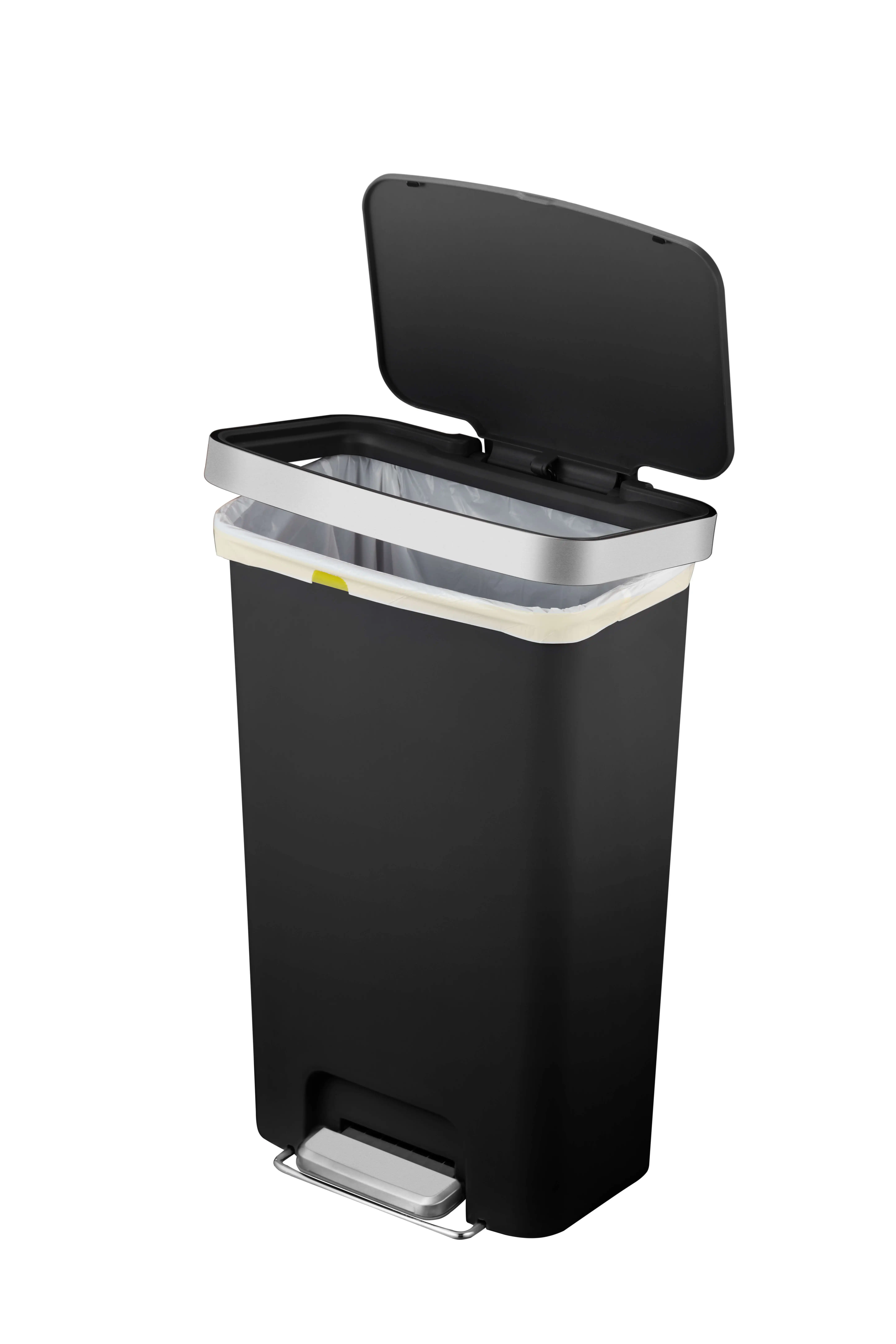 

Gallon Trash Can, Plastic Step On Kitchen Trash Can, Black Storage Organizer free shipping