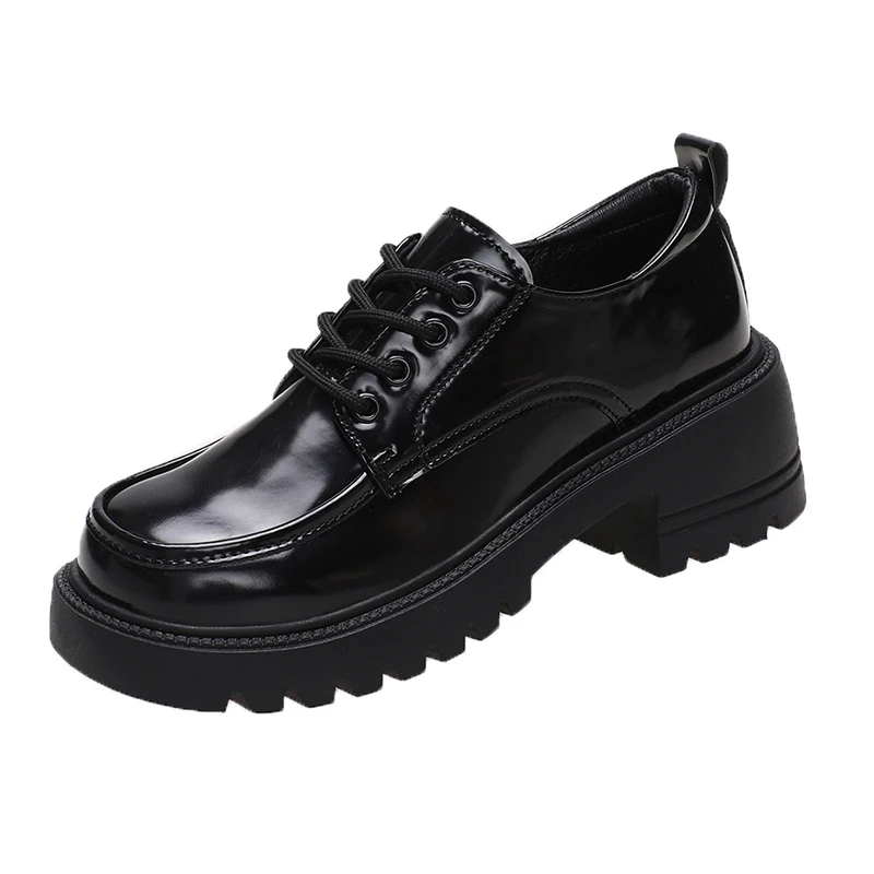 

British Small Leather Shoes Women's Platform Heels Sexy Autumn 2021 New Retro Thick-soled Lace-up Shoes Woman Oxford Shoes Women