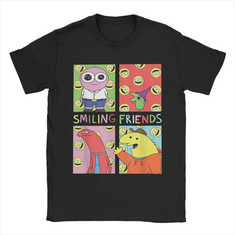 Фото Новинка 2026 года: футболка Smiling Friends Glep Flowers для женщин и мужчин, хлопковая футболка с круглым вырезом, короткий рукав, летняя одежда Smiling. №5
