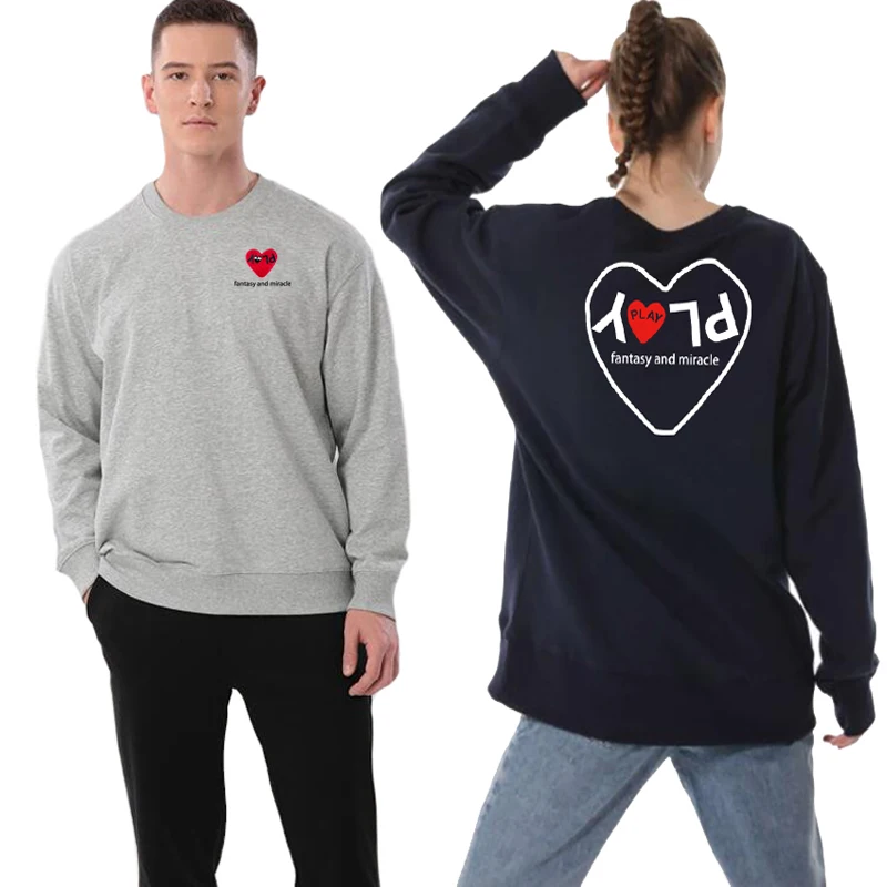 

Свитер для мужчин и женщин, с вышивкой в виде сердца, с буквенным принтом, плотный флисовый хлопковый свитер с круглым вырезом, Осень-зима, парный свободный свитер