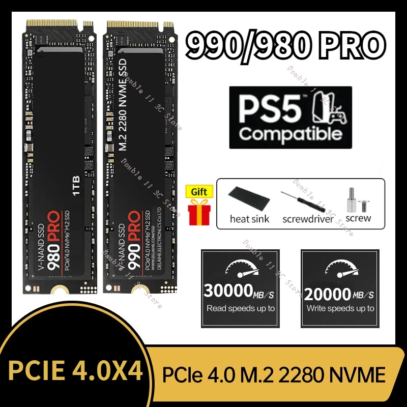 

990/980 PRO 1TB 2TB SSD NVMe Gen4 PCIe M.2 2280 PCIe 4.0 X4 Drive Internal Solid State Disk for PS5 Desktop