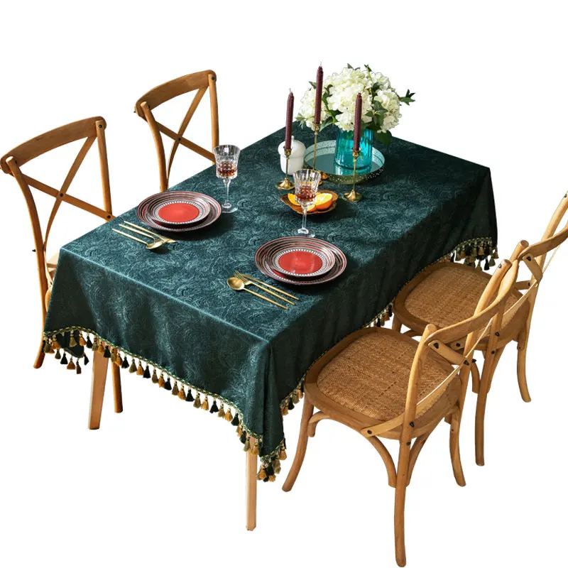 American Retro Tablecloth Velvet Dark Green Modern Luxury Coffee Tablecloth Rectangular Living Room Tafelkleed Home Decor