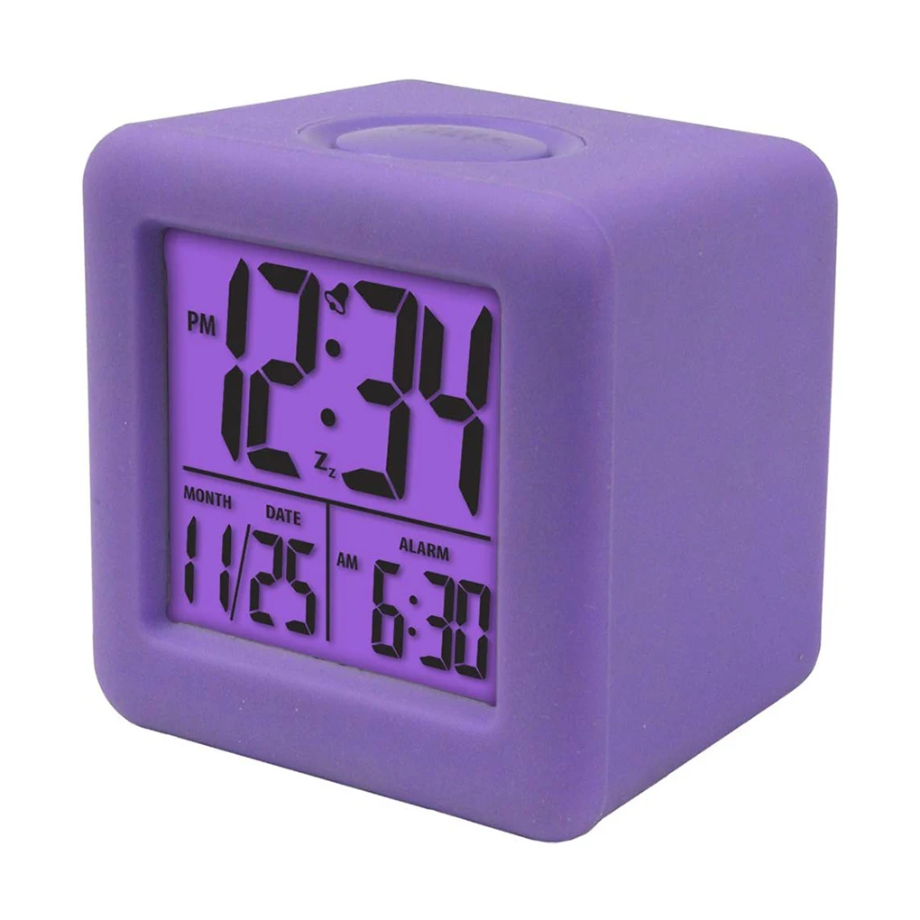 12 24 Hours Large Numbers Lcd Display Nightlight Digital Alarm Purple