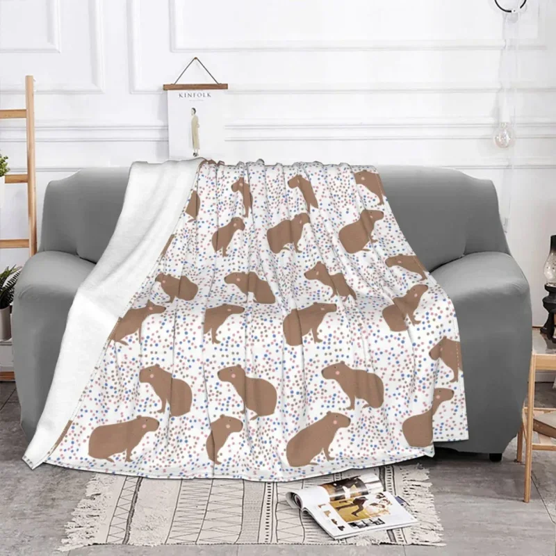 

Capybara Cartoon Plaid Blankets Fleece Spring/Autumn Animal Portable Soft Throw Blanket For Home Couch Bedspreads