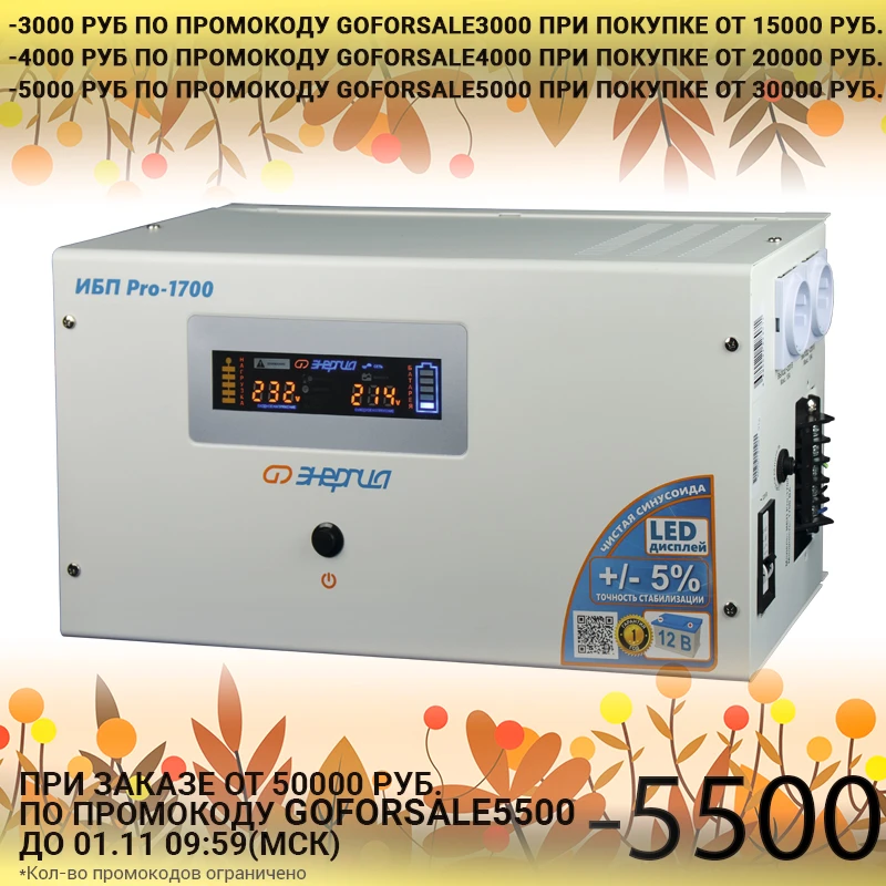 Устройство бесперебойного питания Энергия Pro-1700 (Экономичный холостой ход
