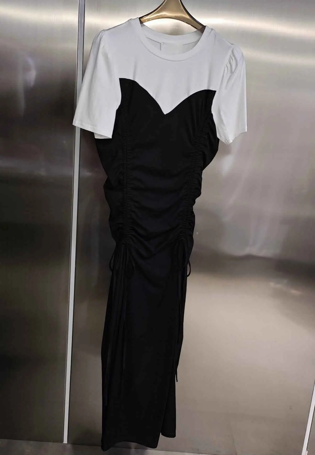 

New color patchwork drawstring dress