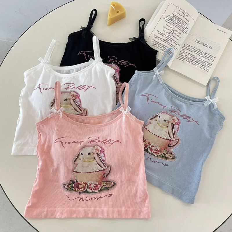 

Y2k Summer Bow Camis Sexy Hotsweet Bottoming Slim Crop Tops Korean Fashion Tanks Top Women Letter Print High Waist Skinny Vest