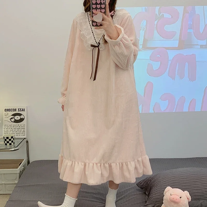 Зимние плотные теплые фланелевые ночные рубашки с длинным рукавом для женщин