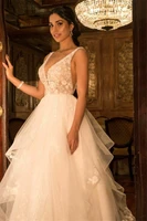 exquisite backless tiered spanish wedding dress romantic spaghetti strap v neck bride dress illusion vestido de noiva