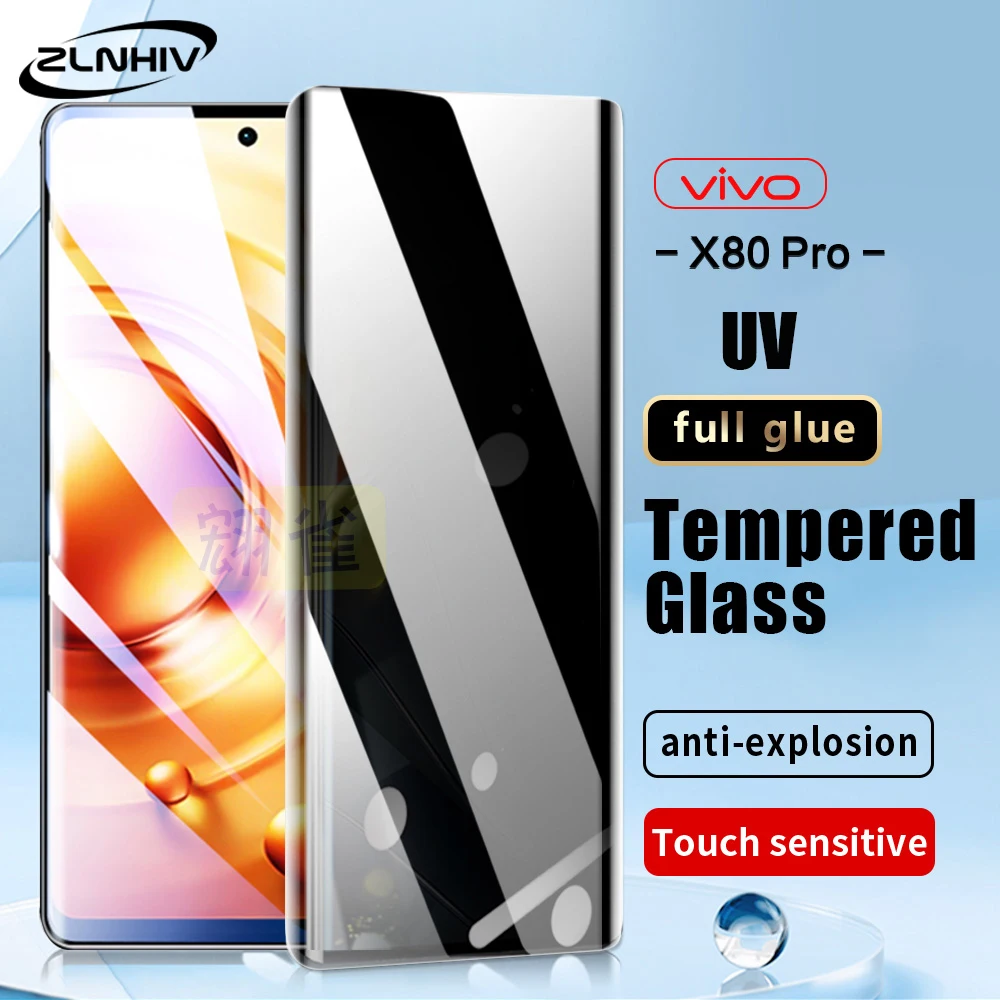 

ZLNHIV 9D UV anti-spy Tempered glass For vivo X80 protective film x70 x60 x60T pro plus X60S UV Privacy glass screen protector