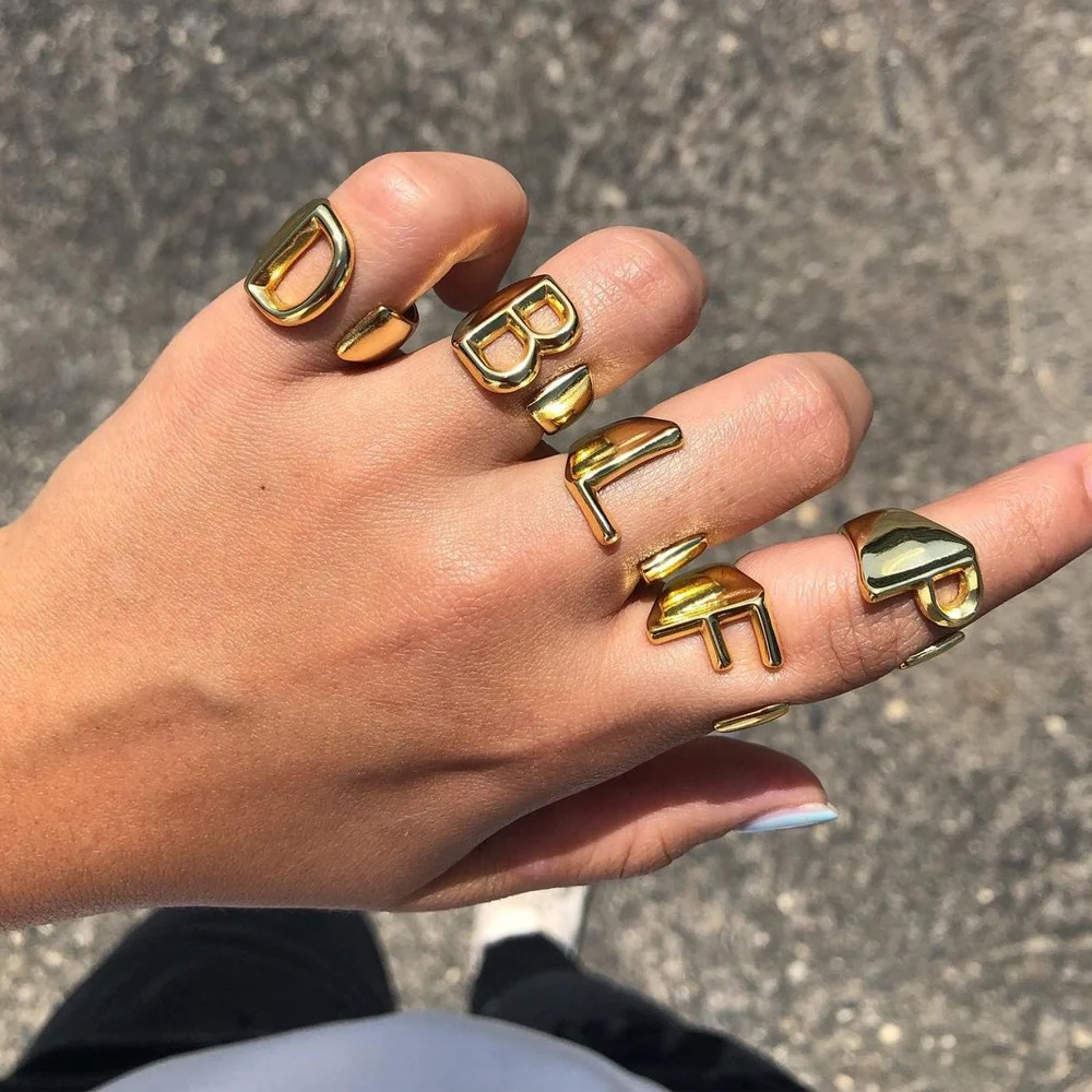 

Initial Letter Rings for Women Adjustable Open Stainless Steel Gold Color Ring 2022 Trend A-Z Alphabet Wedding Aesthetic Jewelry