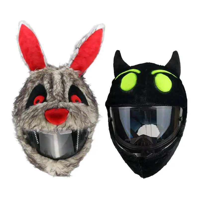 

Motorcycle Helmet Plush Cover Personalised Innovative Moto Accessories Rabbit Black Imp Flexible Ears Animal Case For Outdoor