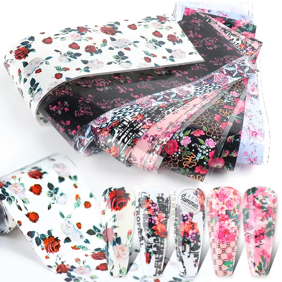 

NEW Flower Design Nail Foils Set Valentines Floral Starry Nail Stickers Paper Slider Adhesive Decoration Manicure Polish LY3108