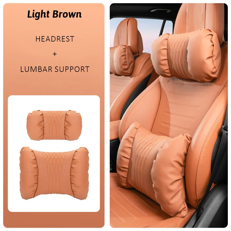 

Автомобильный подголовник из кожи наппа и комплект подушек для поясничной поддержки, дышащий перфорированный дизайн, подходит для всех моделей автомобилей
