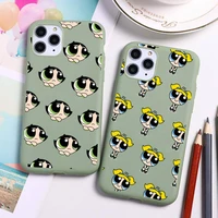 cute powerpuff girls phone case for iphone 13 12 11 pro max mini xs 8 7 6 6s plus x se 2020 xr candy green silicone cover
