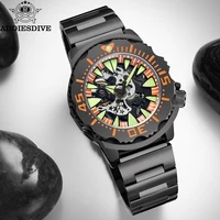 addiesdive mens skeleton mechanical watch luxury sapphire waterproof c3 super luminous wristwatches for men automatic watch nh38