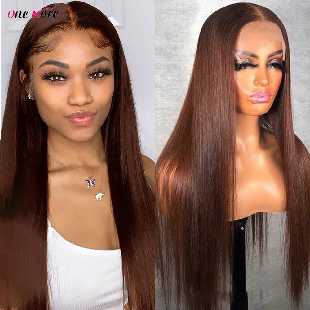 4# Chectnut Brown Straight Lace Front Wig Colored Human Hair Wigs For Women 13x4 HD Transparent Lace Frontal Wig Pre Plucked