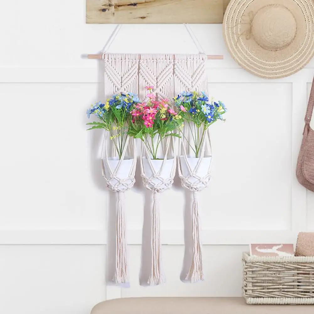 

Cotton Thread 3-layer Hanging Basket Boho Style Tapestry Wall Hanging Plants Planters For Bedroom Living Room Pendant Ornaments
