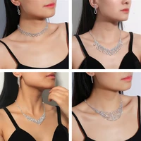 2022new ladies jewelry set earrings necklace 2 piece set simple versatile bridal wedding dress rhinestone necklace