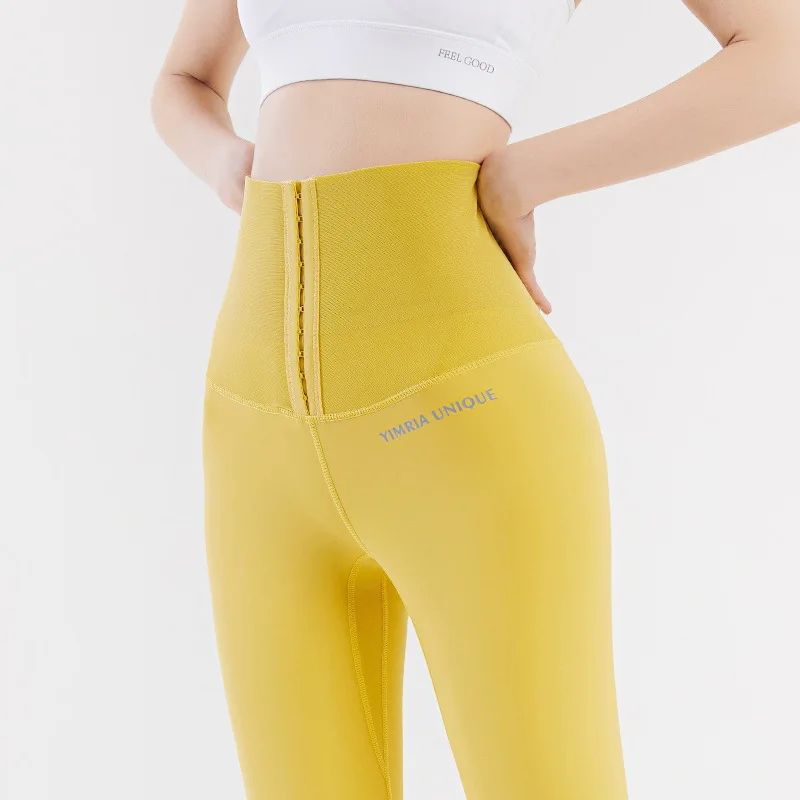 

New Ultra High Waist Hip Abdomen Stretch Tight Leggings Waist Buckle Exterior Exercise Running Fitness Yoga Pants Female