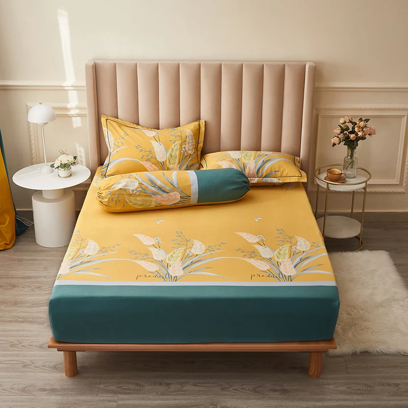 

QianTing New Product 1pc ptinted100%Cotton Fitted Sheet Mattress Cover Four Corners With Elastic Band Bed Sheet(no pillowcases)