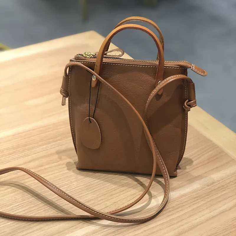 New Contrast Color Mini Shoulder Bag Women's Crossbody Bag Cowhide Art Small Bag Genuine Leather Handheld Original Handmade Bag