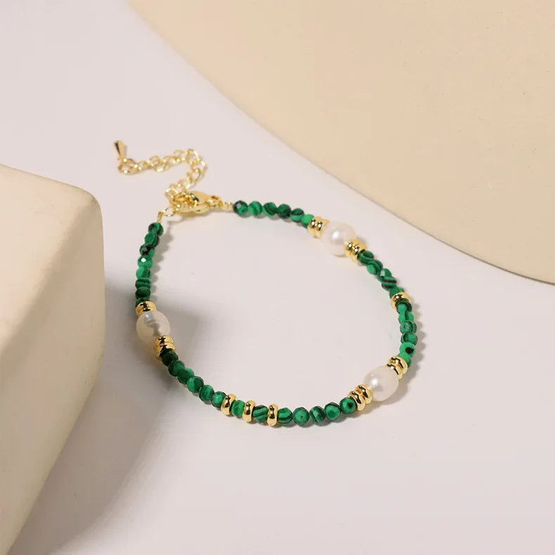 Малахитовый браслет из натурального пресноводного жемчуга в стиле ретро