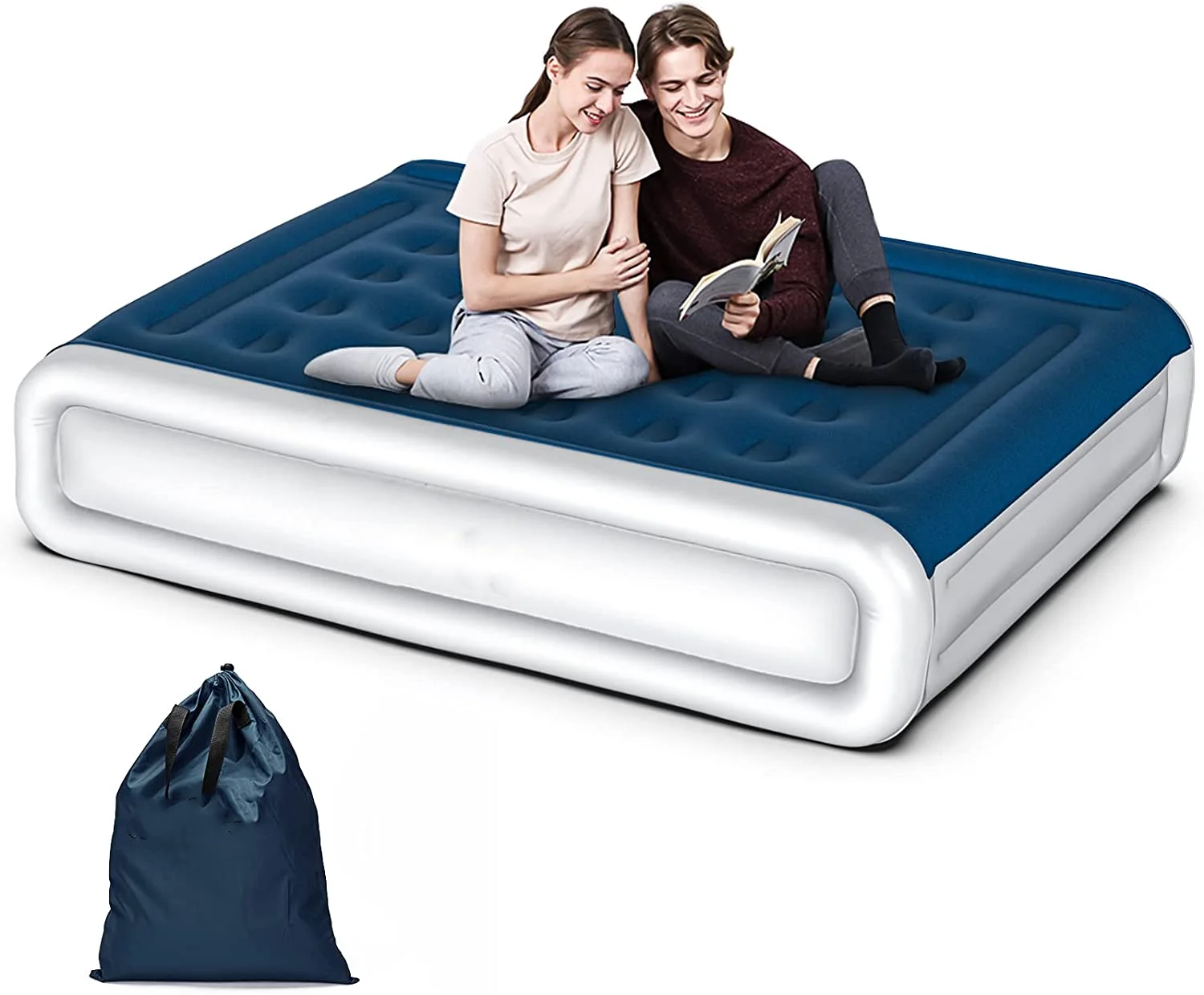 

Queen Size Air Mattress, Inflatable Air Bed with Built-In Pump, 4 Mins Fast Inflation And Deflation