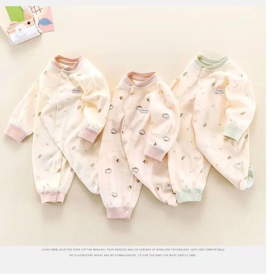 

Хлопковое боди для весны и осени, костюм для скалолазания на пуговицах, удобное детское боди с длинным рукавом и круглым вырезом для детей 0-6 месяцев