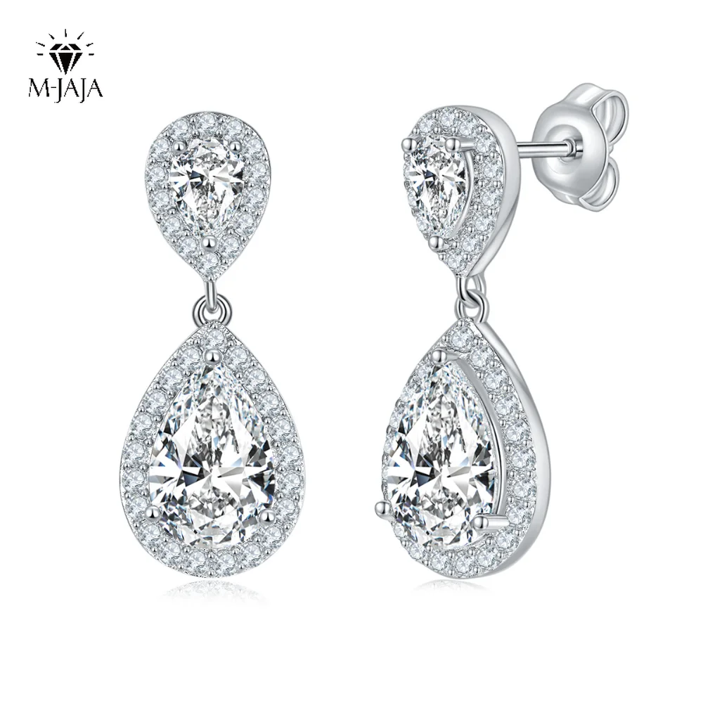 

M-JAJA 100% 925 Sterling Silver VVS1 Pear D Color Real Moissanite Diamond Gemstone Dangle Earrings Wedding Fine Jewelry GRA