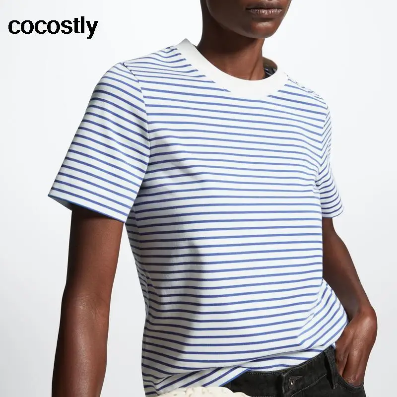 2023 летняя Базовая полосатая футболка с коротким рукавом 8 цветов женские