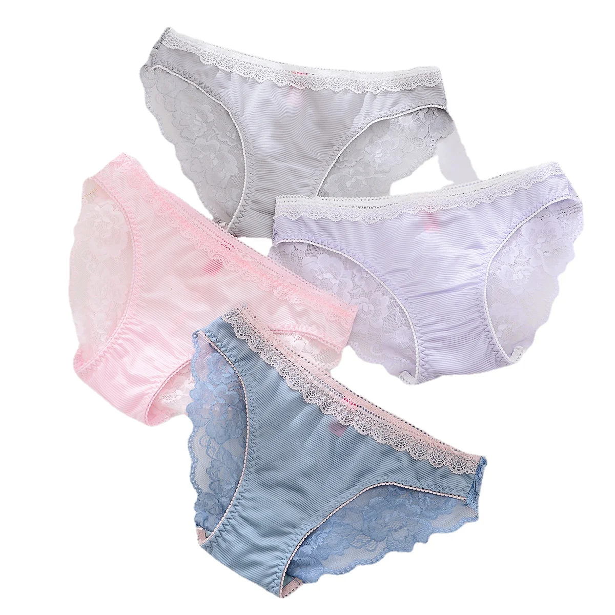 Deluxe and Sexy Full Lace Panties Ice Silk Women Briefs Female Hollow Out Low Cut Panty Breathable Bow Wholesale Underwear