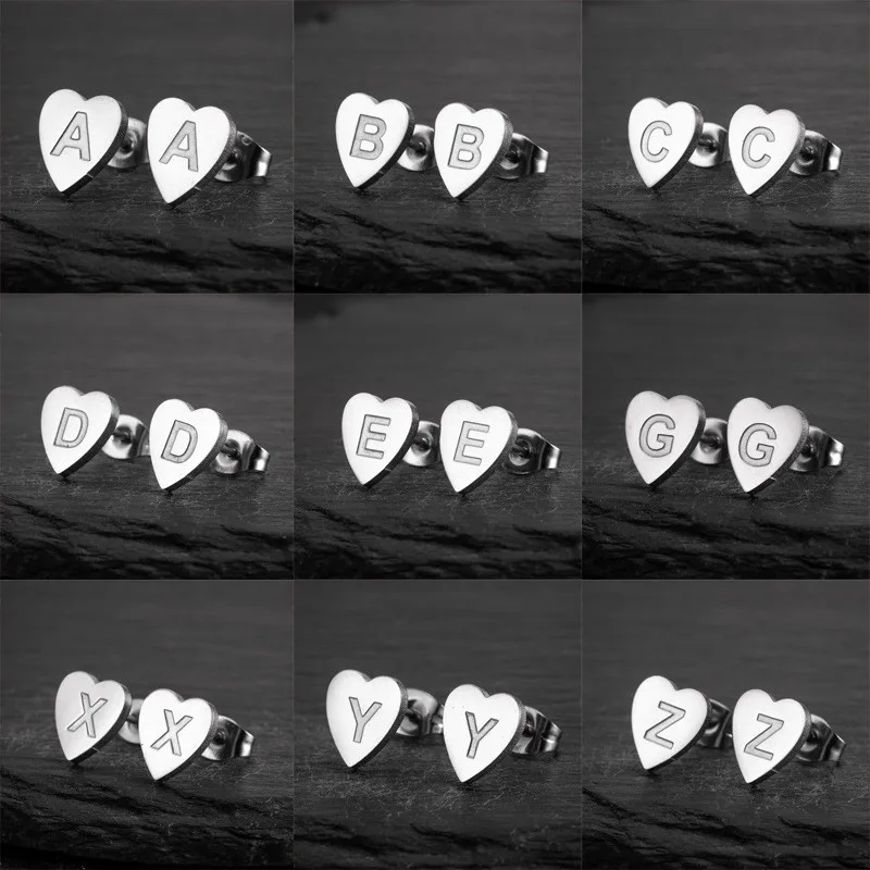

1028 Steel Color Heart English Letter 316 L Stainless Steel Stud Earrings Vacuum Plating No Easy Fade Allergy Free 3 Color