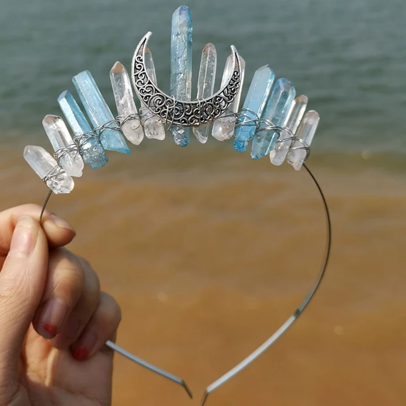 

Повязка на голову Свадебная Ювелирная тиара разноцветная НЕОБРАБОТАННАЯ кварцевая Хрустальная ретро антикварная Луна ручная работа Хэлло...