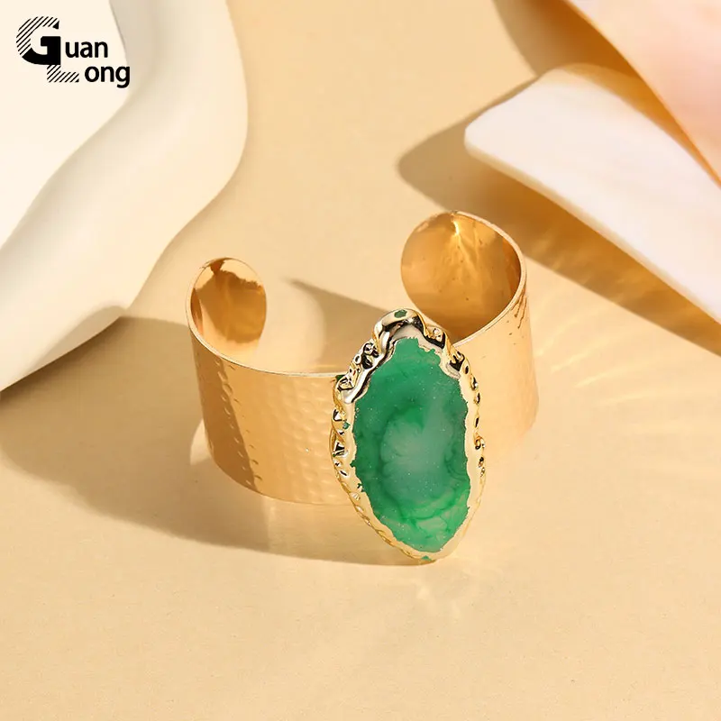 Новый модный широкий Золотистый металлический браслет GuanLong из нержавеющей стали